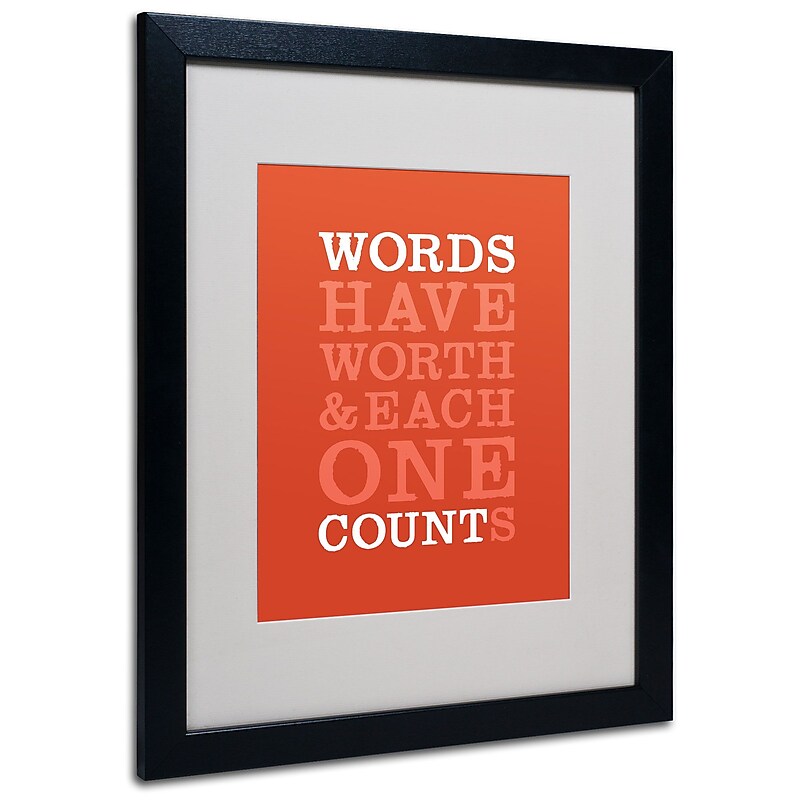 Trademark Megan Romo "Words Worth II" Art, White Matte W/Black Frame, 16" x 20" image 1