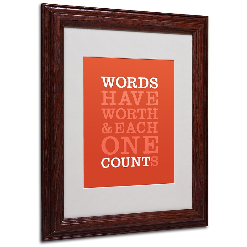 Trademark Megan Romo "Words Worth II" Art, White Matte W/Wood Frame, 11" x 14" image 1