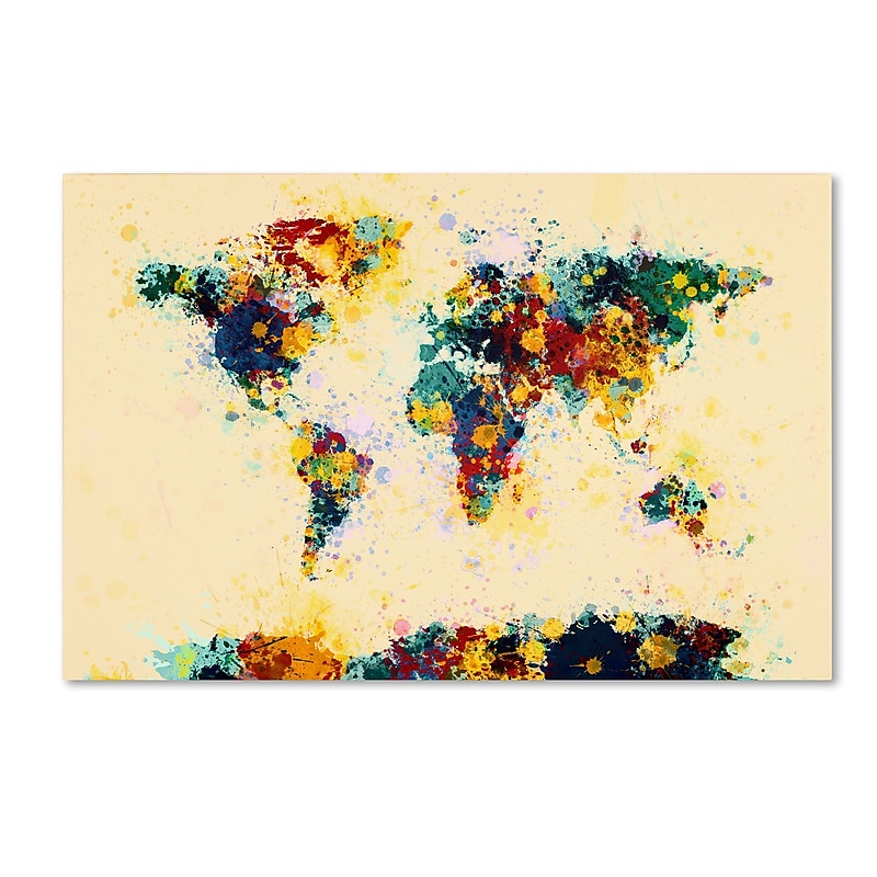 Trademark Michael Tompsett "World Map Paint Splashes" Gallery-Wrapped Canvas Art, 30" x 47" image 1