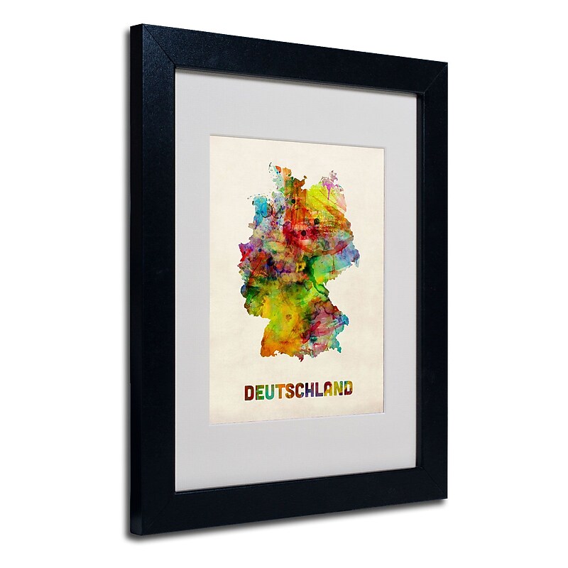 Trademark Michael Tompsett "Germany Watercolor Map" Art, White Matte W/Black Frame, 11" x 14" image 1