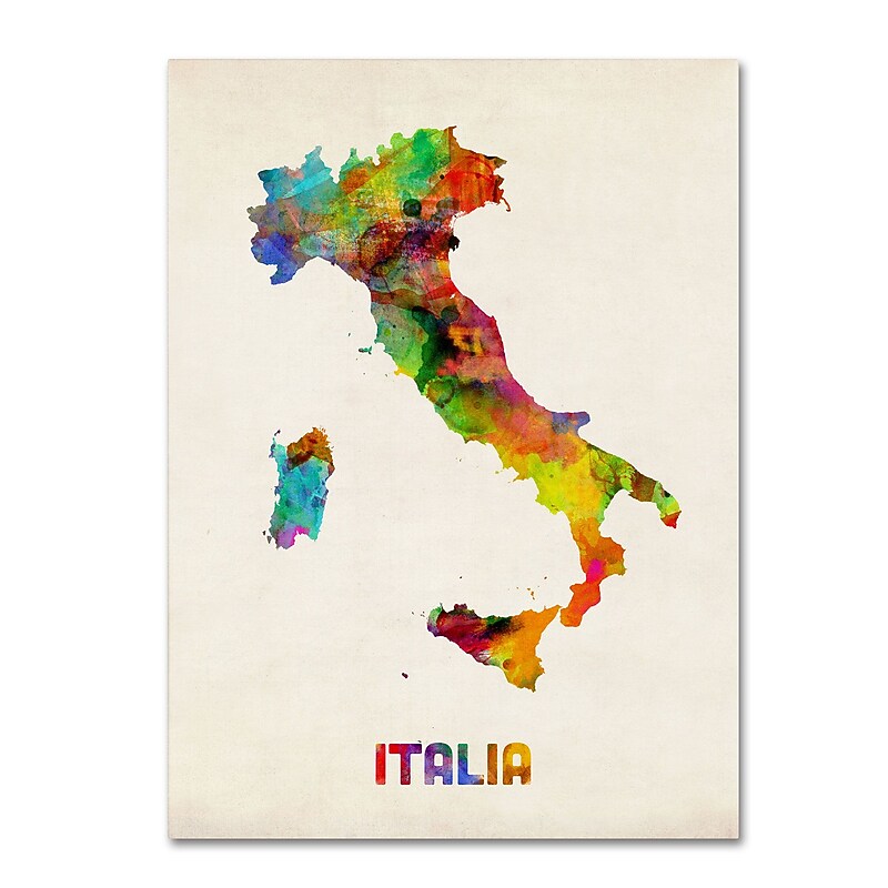Trademark Michael Tompsett "Italy Watercolor Map" Gallery-Wrapped Canvas Art, 35" x 47" image 1