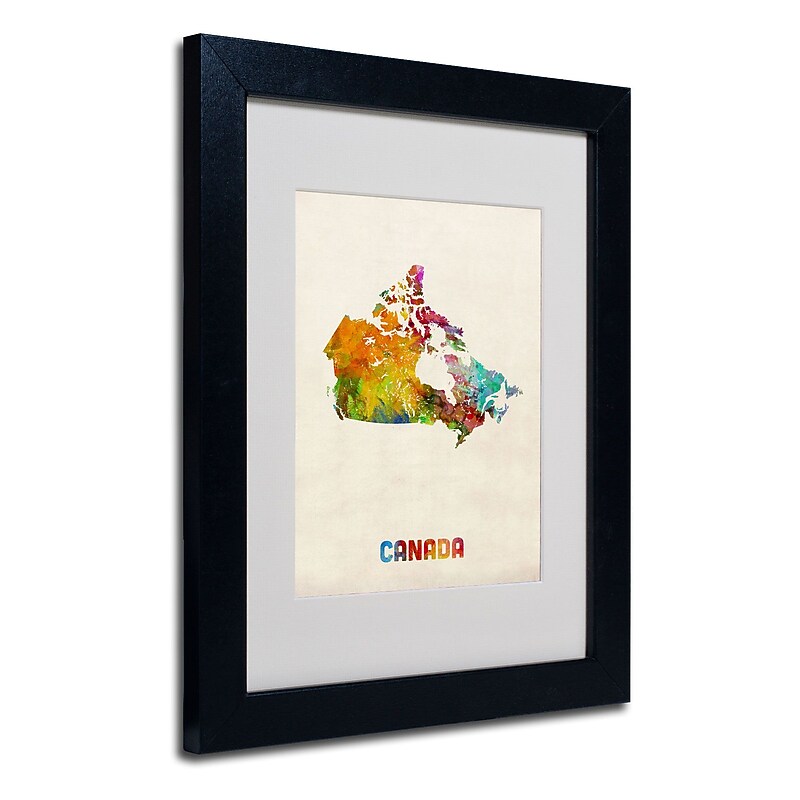 Trademark Michael Tompsett "Canada Watercolor Map" Art, White Matte W/Black Frame, 11" x 14" image 1