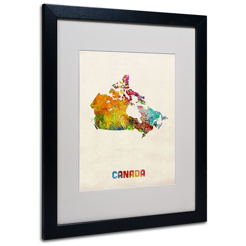 Trademark Michael Tompsett "Canada Watercolor Map" Art, White Matte W/Black Frame, 16" x 20" image 1