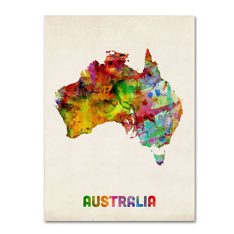 Trademark Michael Tompsett "Australia Watercolor Map" Gallery-Wrapped Canvas Art, 14" x 19" image 1