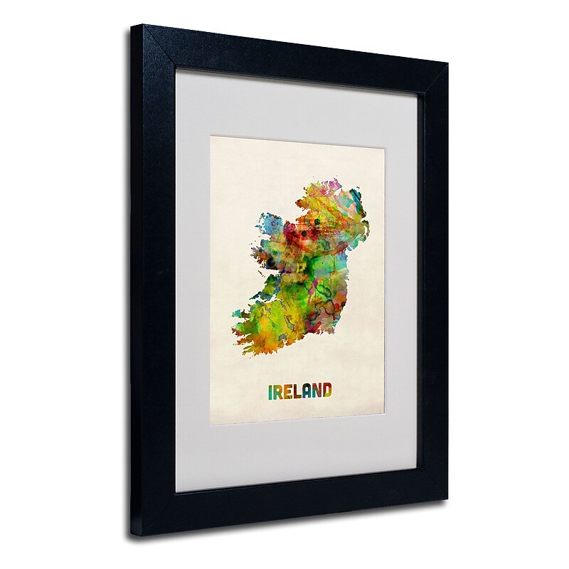 Trademark Michael Tompsett "Ireland Watercolor Map" Art, White Matte W/Black Frame, 11" x 14" image 1