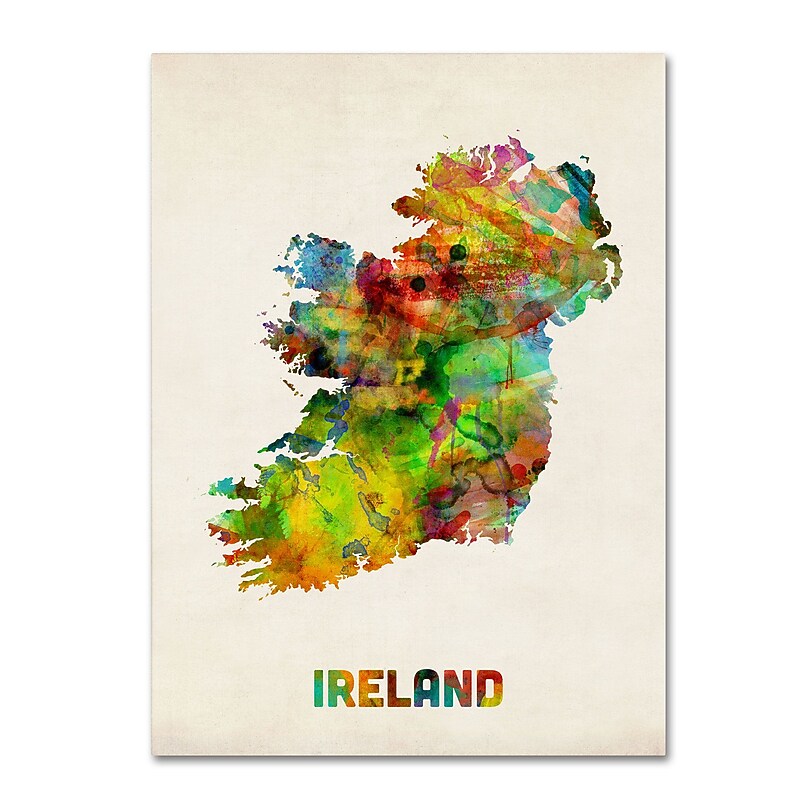 Trademark Michael Tompsett "Ireland Watercolor Map" Gallery-Wrapped Canvas Art, 14" x 19" image 1