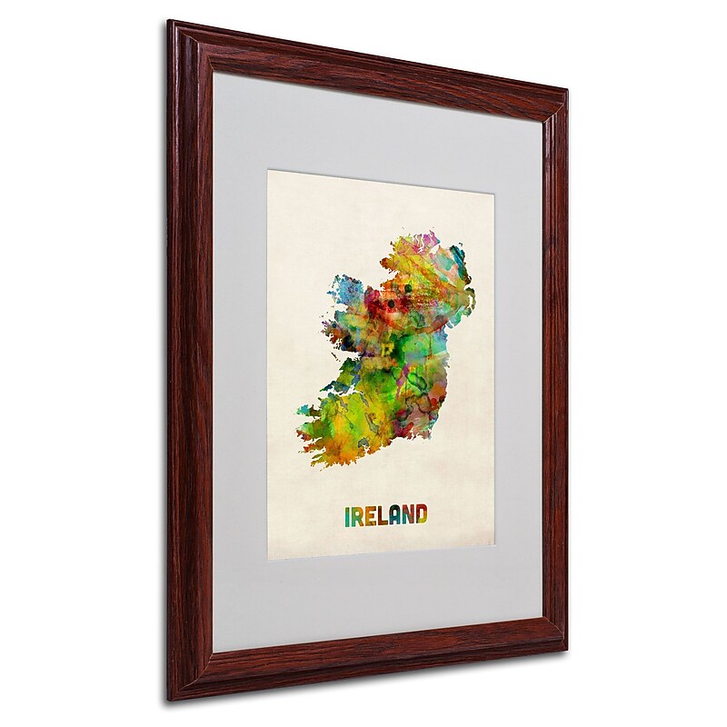 Trademark Michael Tompsett "Ireland Watercolor Map" Art, White Matte W/Wood Frame, 16" x 20" image 1
