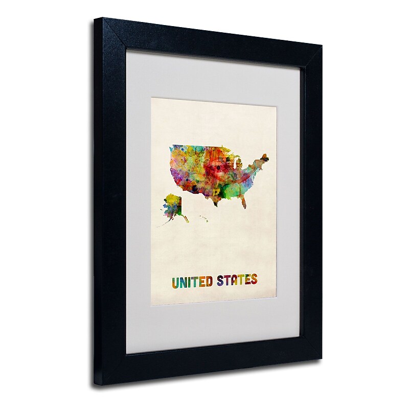 Trademark Michael Tompsett "US Watercolor Map" Art, White Matte W/Black Frame, 11" x 14" image 1