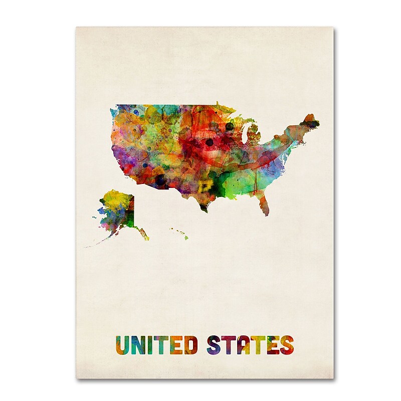 Trademark Michael Tompsett "US Watercolor Map" Gallery-Wrapped Canvas Art, 14" x 19" image 1