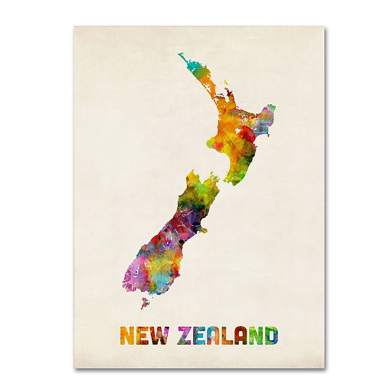 Trademark Michael Tompsett "New Zealand Watercolor Map" Gallery-Wrapped Canvas Art, 18" x 24" image 1