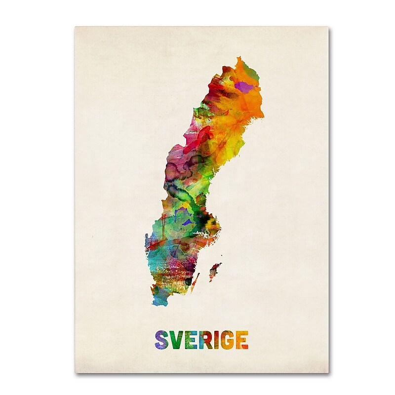Trademark Michael Tompsett "Sweden Watercolor Map" Gallery-Wrapped Canvas Art, 18" x 24" image 1