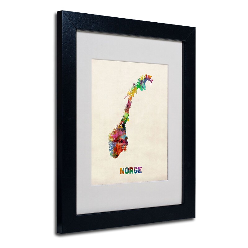 Trademark Michael Tompsett "Norway Watercolor Map" Art, White Matte W/Black Frame, 11" x 14" image 1