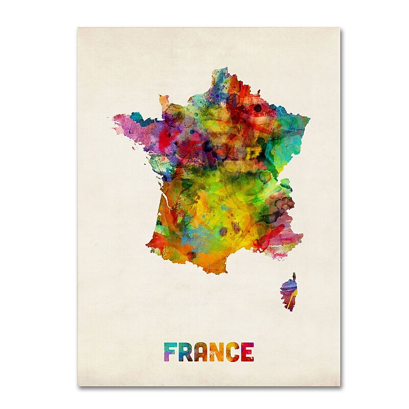 Trademark Michael Tompsett "France Watercolor Map" Gallery-Wrapped Canvas Art, 18" x 24" image 1