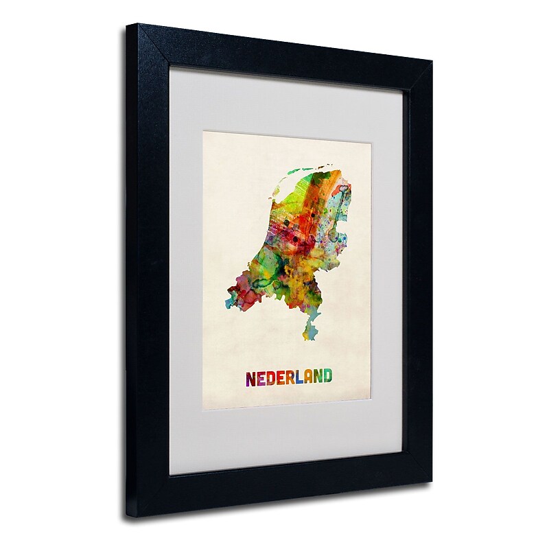 Trademark Michael Tompsett "Netherlands Map" Art, White Matte W/Black Frame, 11" x 14" image 1