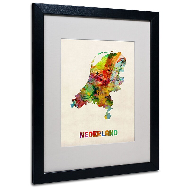 Trademark Michael Tompsett "Netherlands Map" Art, White Matte W/Black Frame, 16" x 20" image 1