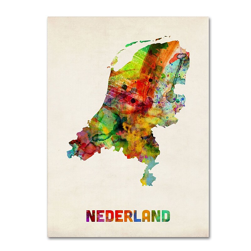 Trademark Michael Tompsett "Netherlands Watercolor Map" Gallery-Wrapped Canvas Art, 24" x 32" image 1