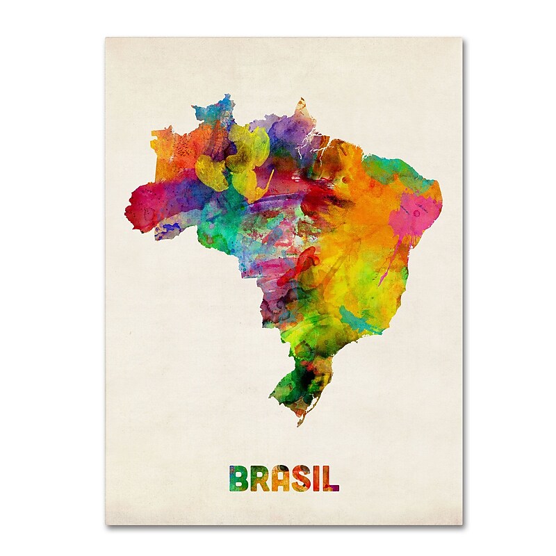 Trademark Michael Tompsett "Brasil Watercolor Map" Gallery-Wrapped Canvas Art, 18" x 24" image 1
