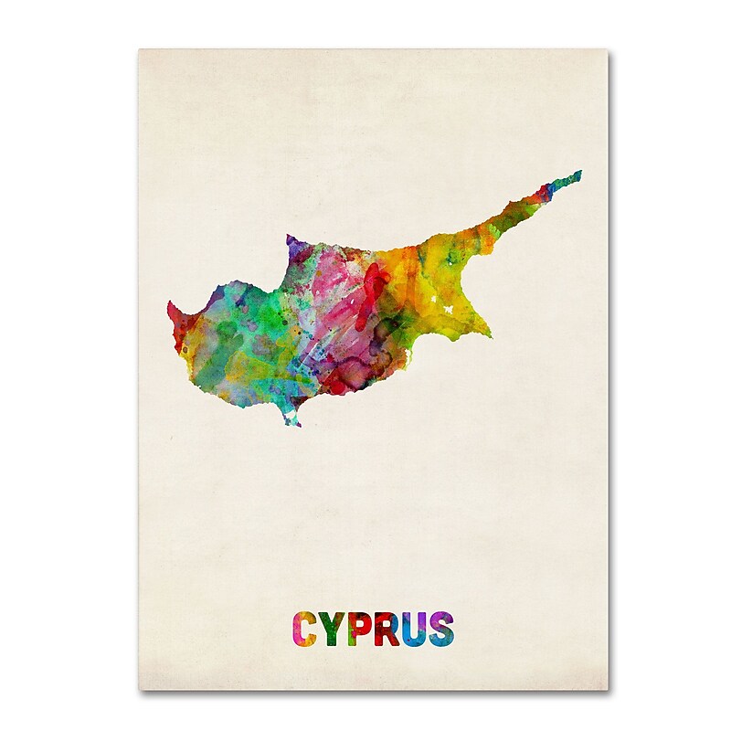 Trademark Michael Tompsett "Cyprus Watercolor Map" Gallery-Wrapped Canvas Art, 18" x 24" image 1