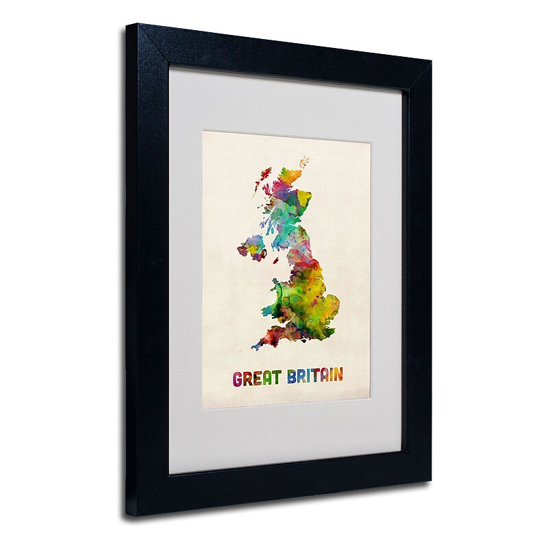 Trademark Michael Tompsett "UK Watercolor Map" Art, White Matte W/Black Frame, 11" x 14" image 1
