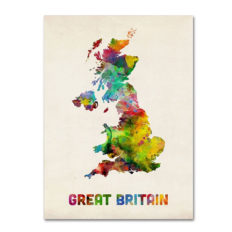 Trademark Michael Tompsett "UK Watercolor Map" Gallery-Wrapped Canvas Art, 24" x 32" image 1