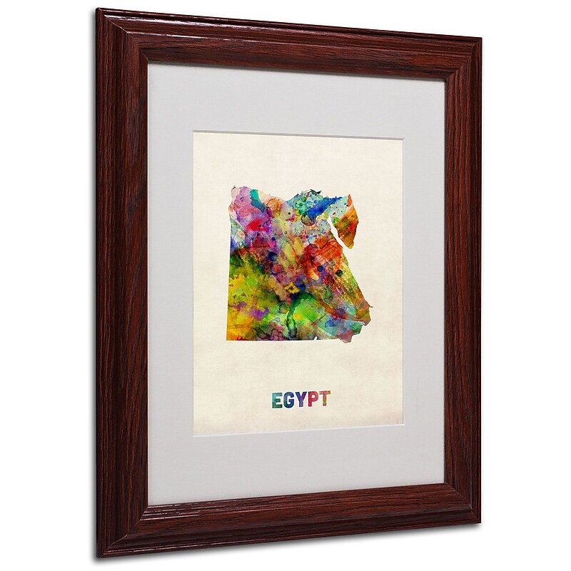 Trademark Michael Tompsett "Egypt Watercolor Map" Art, White Matte W/Wood Frame, 11" x 14" image 1