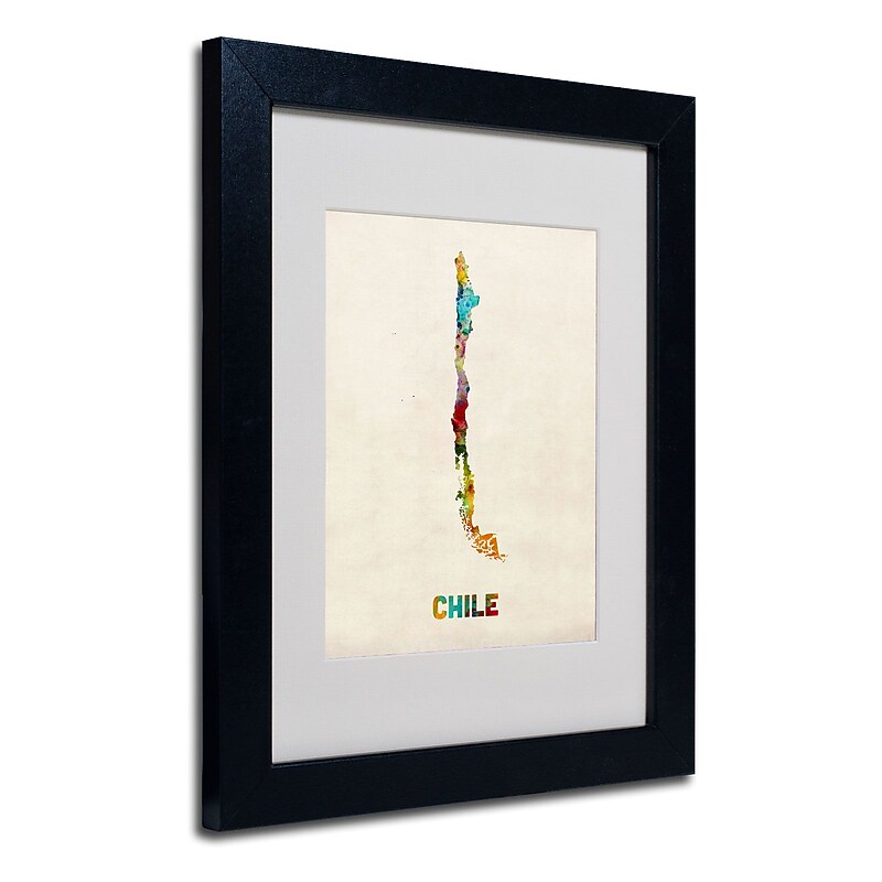 Trademark Michael Tompsett "Chile Watercolor Map" Art, White Matte W/Black Frame, 11" x 14" image 1