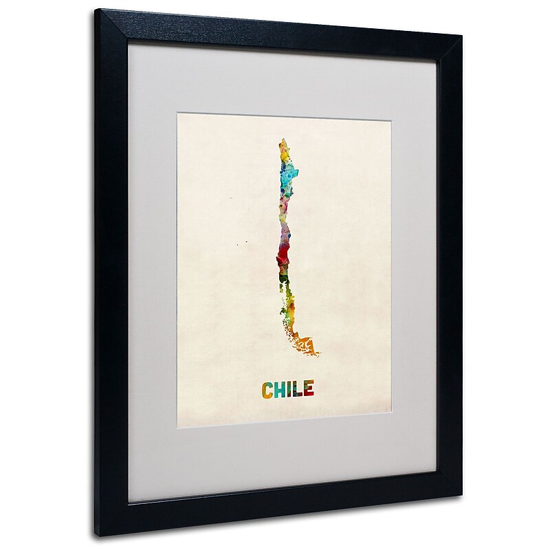 Trademark Michael Tompsett "Chile Watercolor Map" Art, White Matte W/Black Frame, 16" x 20" image 1