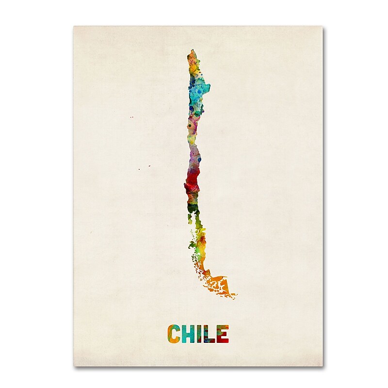 Trademark Michael Tompsett "Chile Watercolor Map" Gallery-Wrapped Canvas Art, 14" x 19" image 1