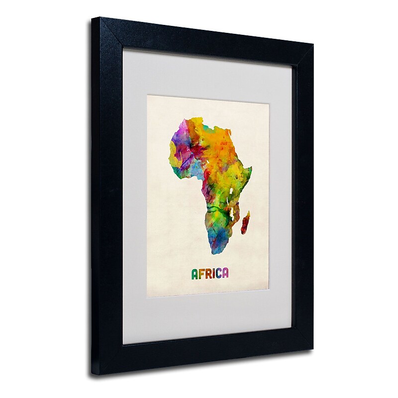 Trademark Michael Tompsett "Africa Watercolor Map" Art, White Matte W/Black Frame, 11" x 14" image 1