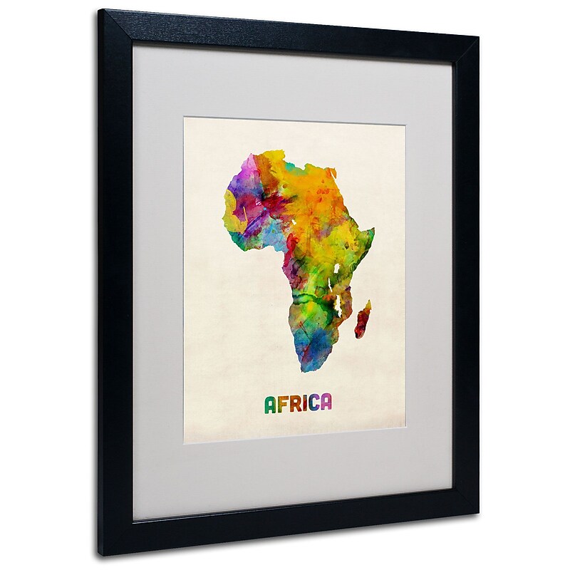 Trademark Michael Tompsett "Africa Watercolor Map" Art, White Matte W/Black Frame, 16" x 20" image 1