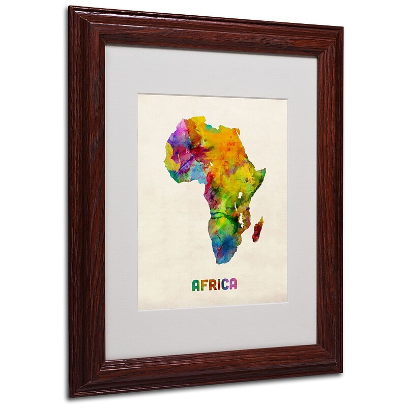 Trademark Michael Tompsett "Africa Watercolor Map" Art, White Matte W/Wood Frame, 11" x 14" image 1