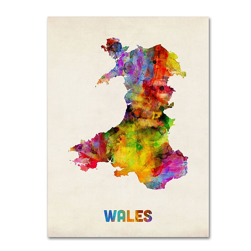 Trademark Michael Tompsett "Wales Watercolor Map" Gallery-Wrapped Canvas Art, 18" x 24" image 1