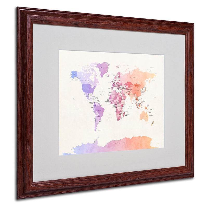 Trademark Michael Tompsett "Poltical Watercolor Map" Art, White Matte W/Wood Frame, 16" x 20" image 1