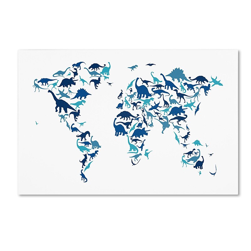 Trademark Michael Tompsett "Dinosaur World Map" Gallery-Wrapped Canvas Art, 16" x 24" image 1