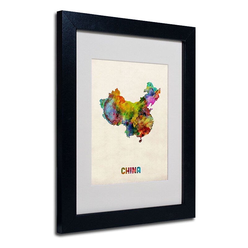 Trademark Michael Tompsett "China Watercolor Map" Art, White Matte W/Black Frame, 11" x 14" image 1