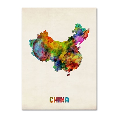 Trademark Michael Tompsett "China Watercolor Map" Gallery-Wrapped Canvas Art, 14" x 19"