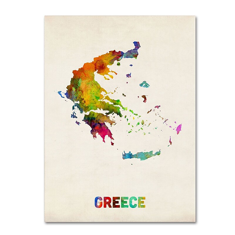 Trademark Michael Tompsett "Greece Watercolor Map" Gallery-Wrapped Canvas Art, 18" x 24" image 1