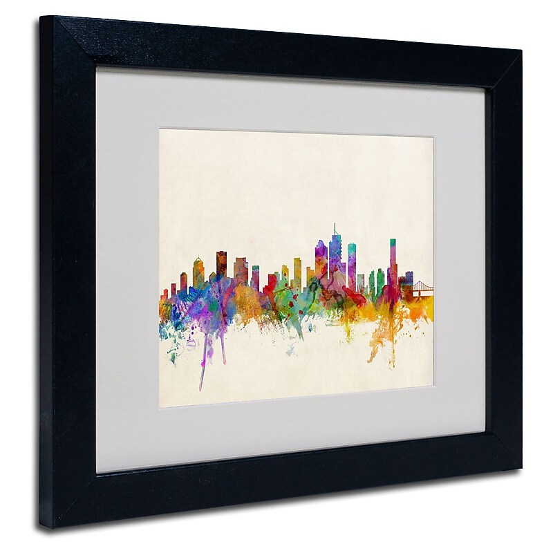Trademark Michael Tompsett "Brisbane Skyline" Art, White Matte W/Black Frame, 11" x 14" image 1