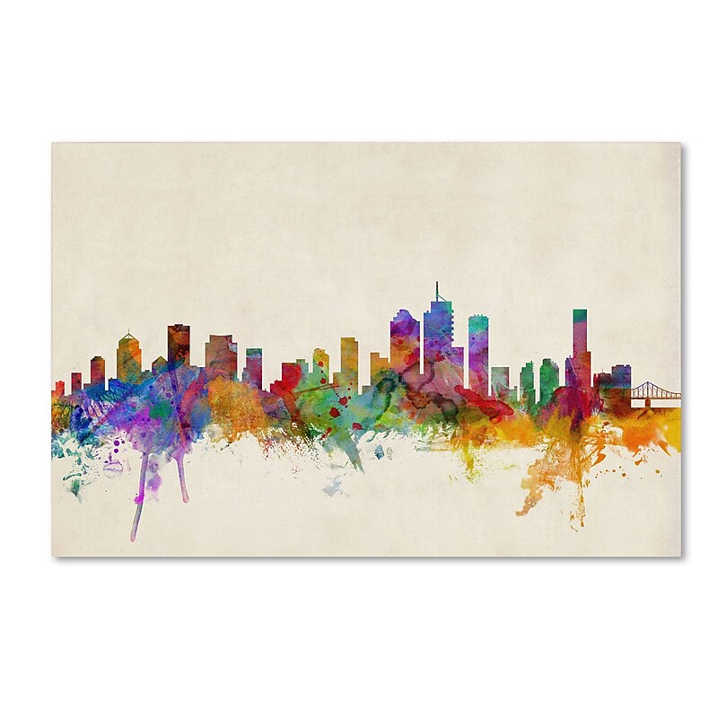 Trademark Michael Tompsett "Brisbane Watercolor Skyline" Gallery-Wrapped Canvas Art, 16" x 24" image 1