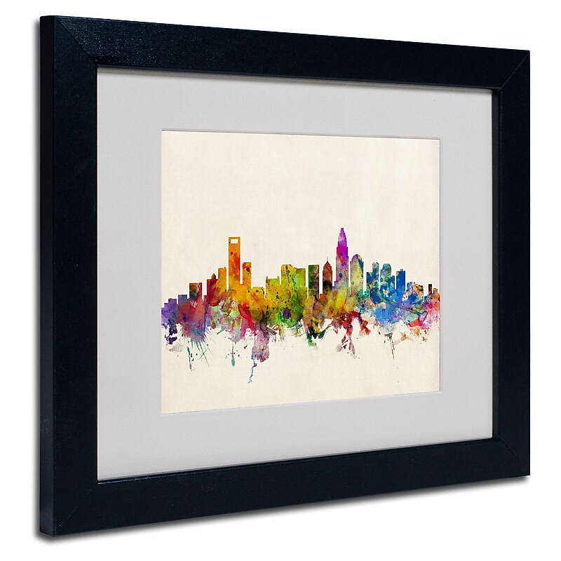 Trademark Michael Tompsett "Charlotte Skyline" Art, White Matte W/Black Frame, 11" x 14" image 1
