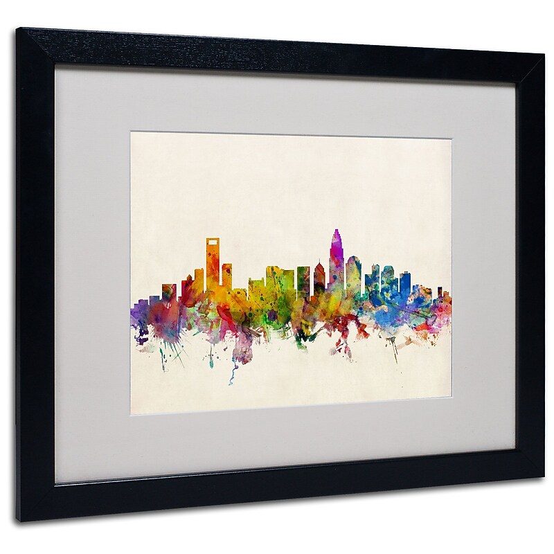 Trademark Michael Tompsett "Charlotte Skyline" Art, White Matte W/Black Frame, 16" x 20" image 1
