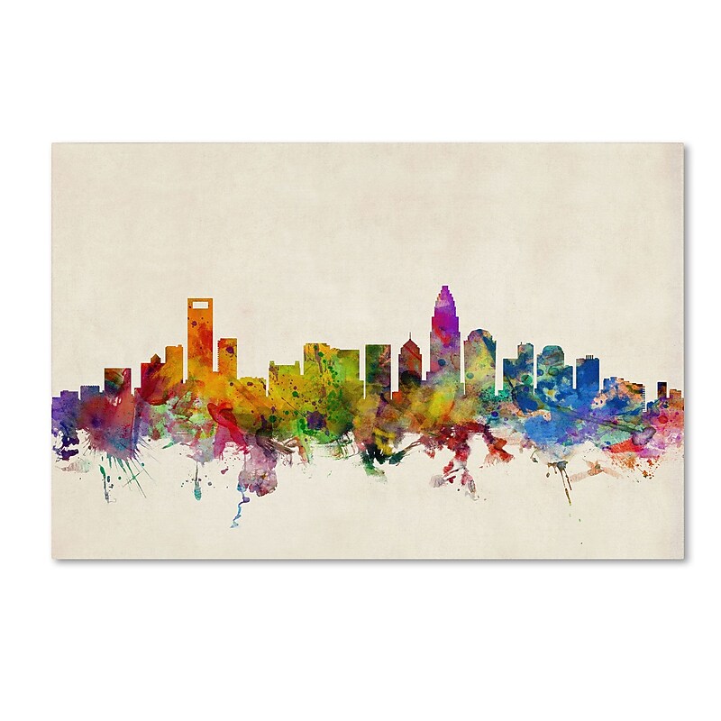 Trademark Michael Tompsett "Charlotte Watercolor Skyline" Gallery-Wrapped Canvas Art, 12" x 19" image 1