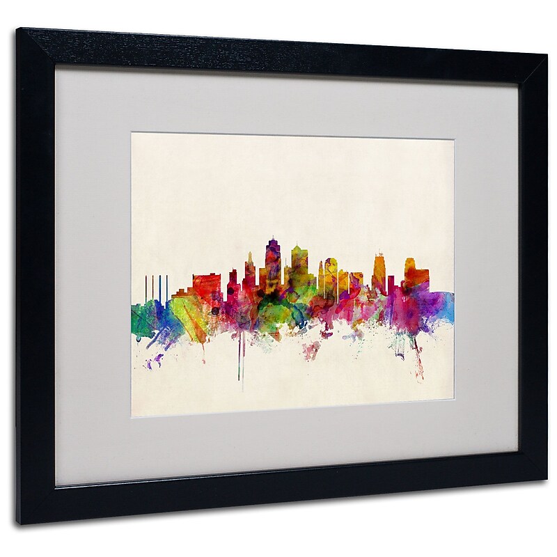 Trademark Michael Tompsett "Kansas City Skyline" Art, White Matte W/Black Frame, 16" x 20" image 1