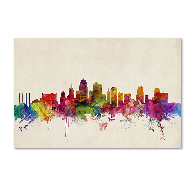 Trademark Michael Tompsett "Kansas City Watercolor Skyline" Gallery-Wrapped Canvas Art, 16" x 24" image 1