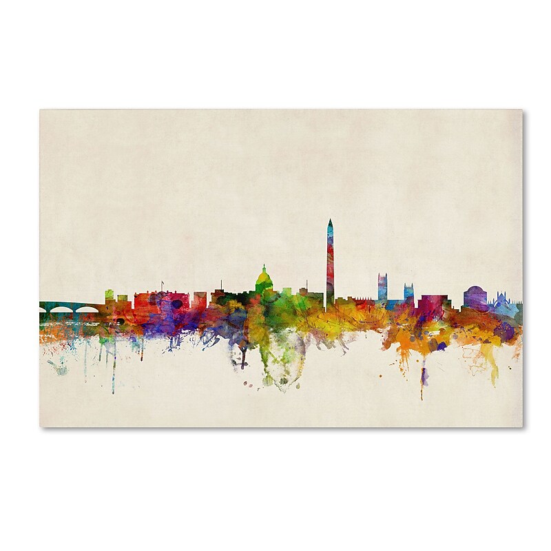 Trademark Michael Tompsett "Washington Watercolor Skyline" Gallery-Wrapped Canvas Art, 12" x 19" image 1