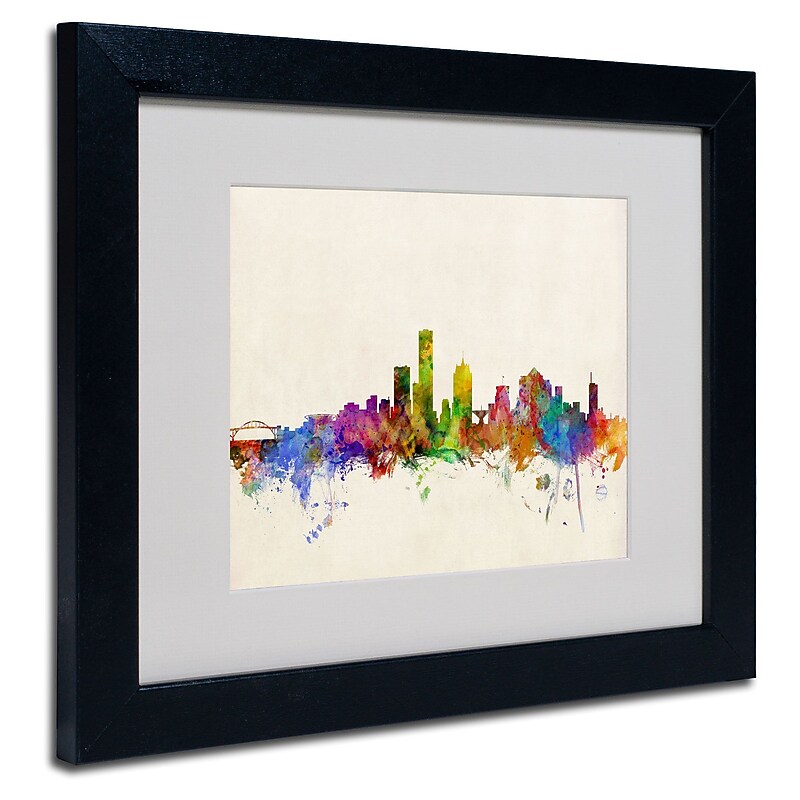 Trademark Michael Tompsett "Milwaukee Skyline" Art, White Matte W/Black Frame, 11" x 14" image 1