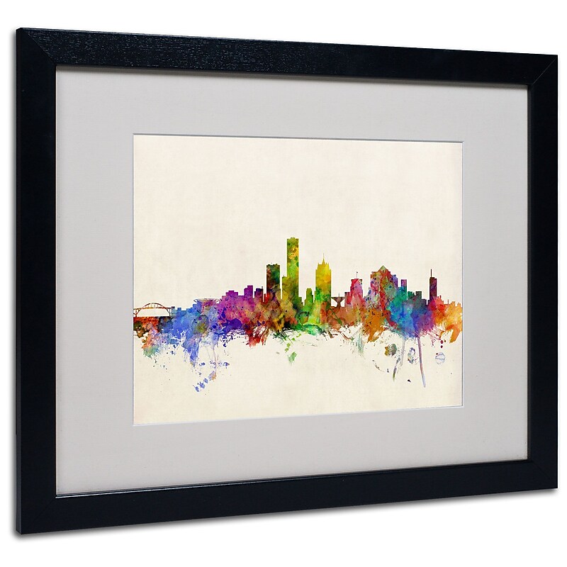 Trademark Michael Tompsett "Milwaukee Skyline" Art, White Matte W/Black Frame, 16" x 20" image 1