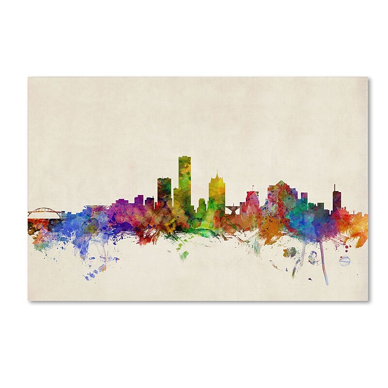Trademark Michael Tompsett "Milwaukee Watercolor Skyline" Gallery-Wrapped Canvas Art, 12" x 19" image 1