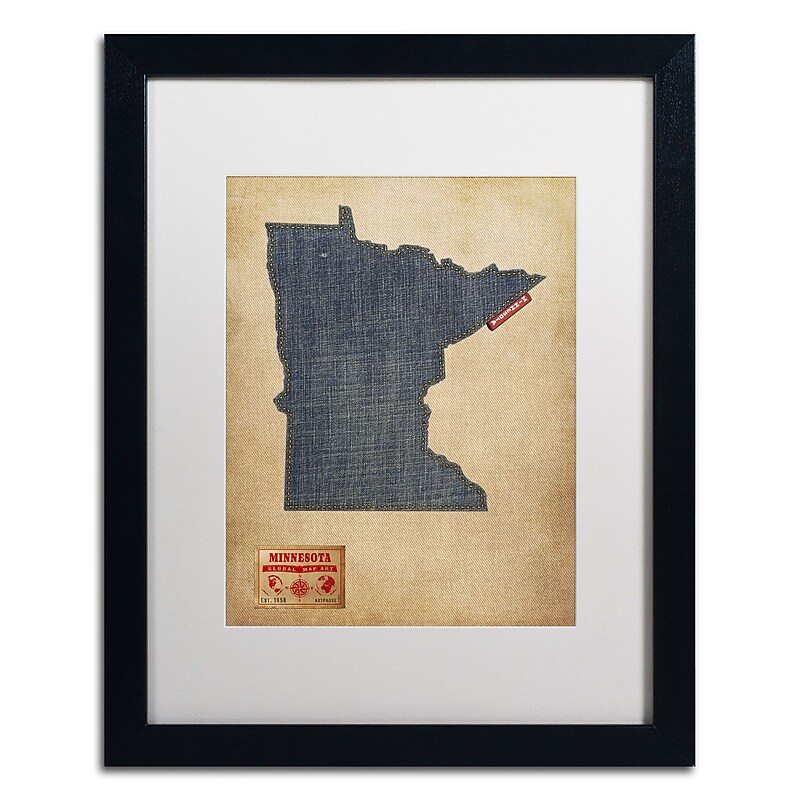Trademark Michael Tompsett "Minnesota Map Denim Jeans.." Art, White Matte W/Black Frame, 16" x 20" image 1