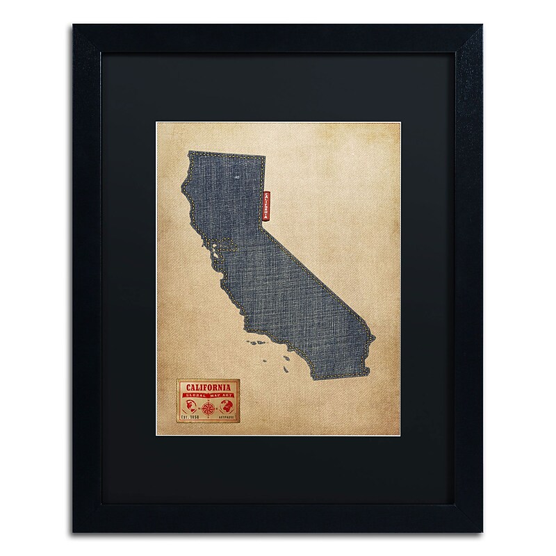 Trademark Michael Tompsett "California Map Denim Jeans.." Art, Black Matte W/Black Frame, 16" x 20" image 1